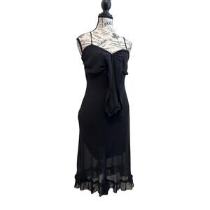 Khaki Krew Black Slip Dress Large Ruffle Hem Dark Romantic Prom Party Whimsygoth